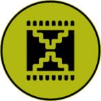 Symbol für Teppichböden mit stilisiertem Teppichmuster Grünes Rundsymbol mit schwarzem Teppichmotiv als Icon für Teppichböden